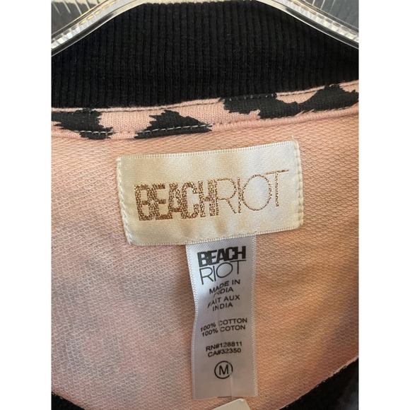 Beach Riot Ava Love Leopard Sweatshirt Cropped Women Size Medium Pink Colorblock - Picture 7 of 7